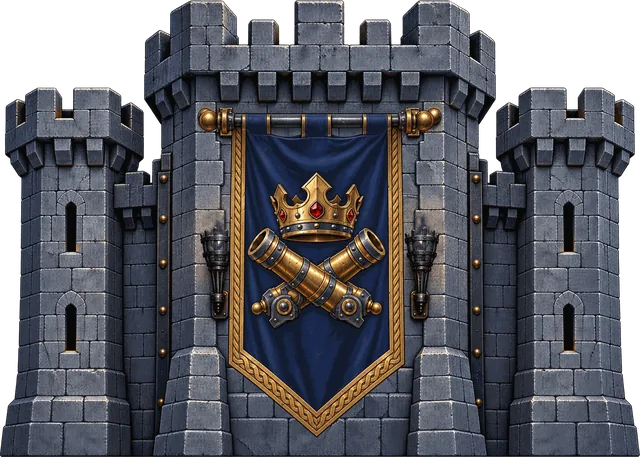 The stone keep of KEEPBREAKER with its royal banner